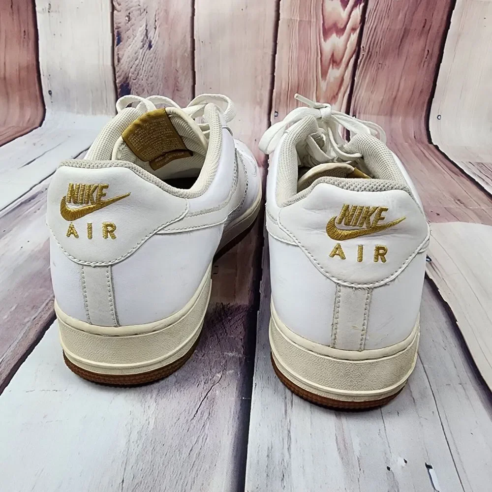 Nike Air Force 1 Mens 14 Low White Perforated Side Panels Gold Letter 315122-992